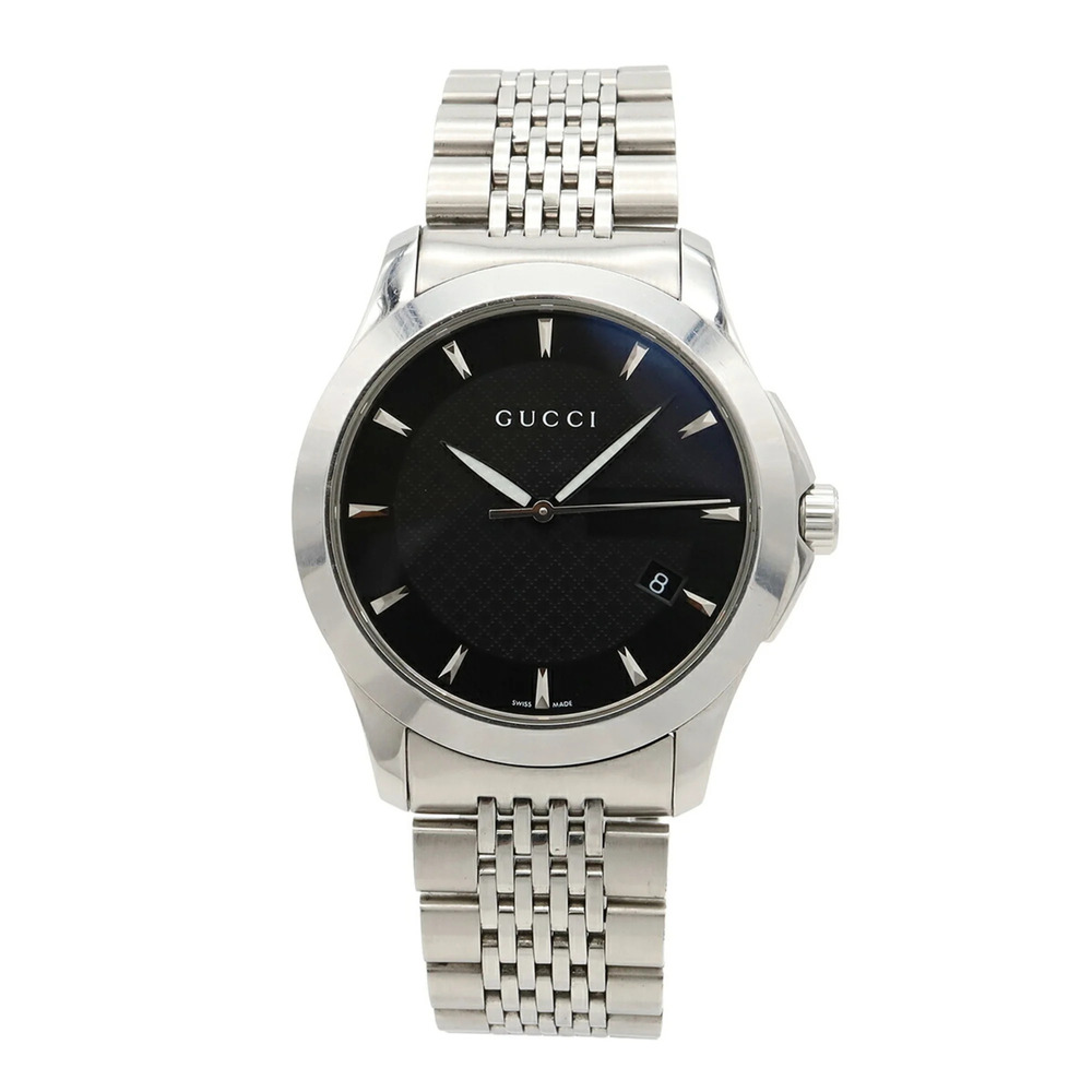 GUCCI G-Timeless Collection Date Stainless Steel Black Dial Men's Quartz Watc...